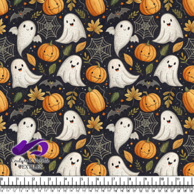 Cute Halloween ghosts pumpkins bats and spiderwebs pattern