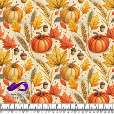 Motif de Récolte d'Automne : Citrouilles, Feuilles et Blé