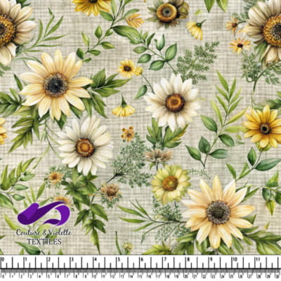 Sunflower and Green Leaf Floral Pattern