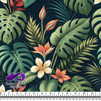 Tropical Floral Pattern with Green Leaves