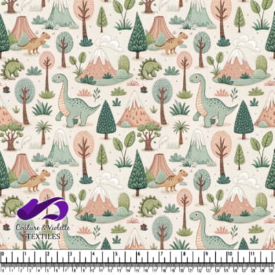 Cute dinosaurs in prehistoric forest scene