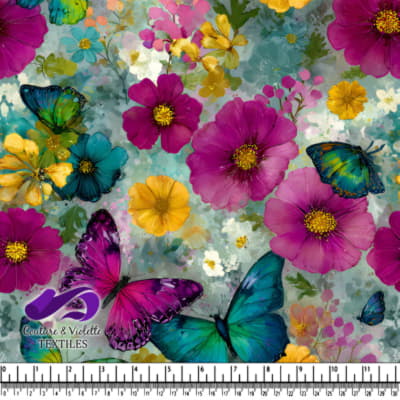 Motif de Papillons et Fleurs Vives
