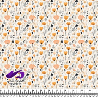 Motif Floral Délicat Orange et Gris