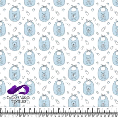 Motif Bébé Bleu avec Ours en Peluche et Biberons