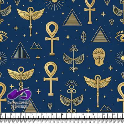 Motif de Symboles Égyptiens Dorés sur Fond Bleu Marine