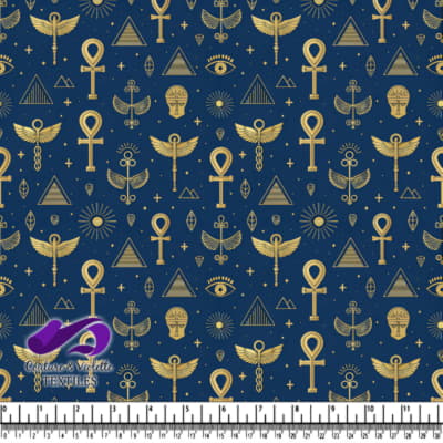 Motif de Symboles Égyptiens Dorés sur Fond Bleu Marine