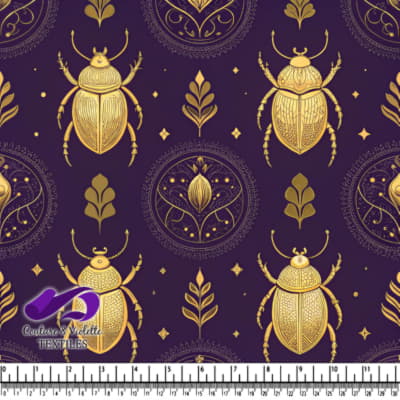 Motif de Scarabée Doré sur Fond Violet