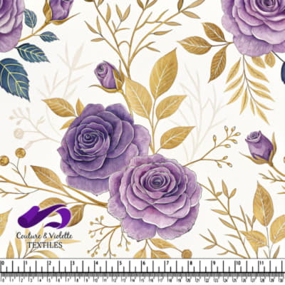 Motif de Roses Pourpres et Feuilles Dorées