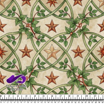 Tissu à Motif de Lierre et d'Étoiles Entrelacées