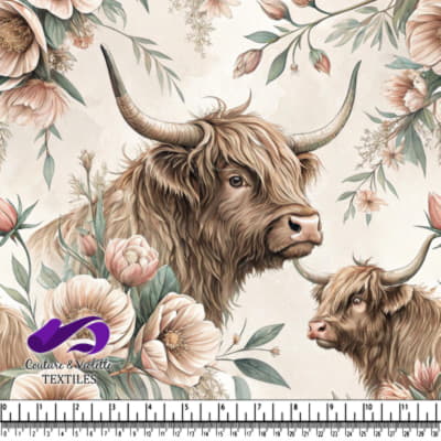 Vaches des Highlands au Milieu de Douces Fleurs