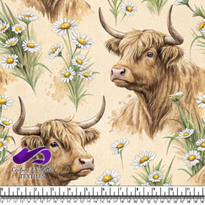 Vaches des Highlands avec Motif de Marguerites