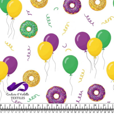 Motifs de Beignets et Ballons de Mardi Gras