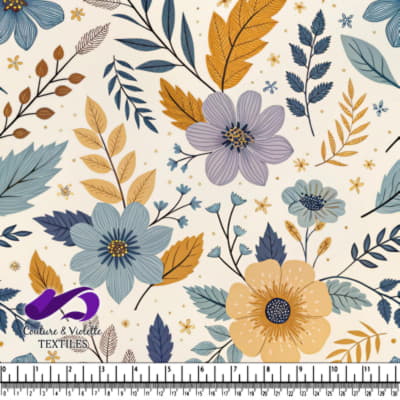 Motif Floral Vintage Bleu et Jaune