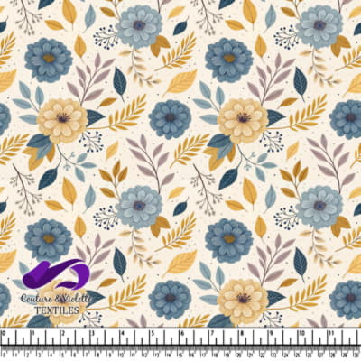 Motif Floral d'Automne avec Fleurs Bleues et Jaunes