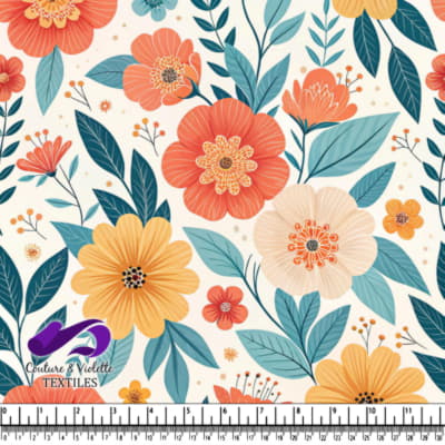 Impression Florale Lumineuse avec Feuilles Bleues