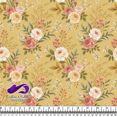 Motif Floral Vintage sur Fond Moutarde