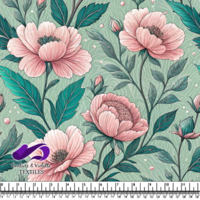 Motif Vintage de Fleurs Roses et Feuilles Vertes