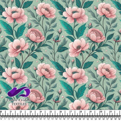 Motif Vintage de Fleurs Roses et Feuilles Vertes