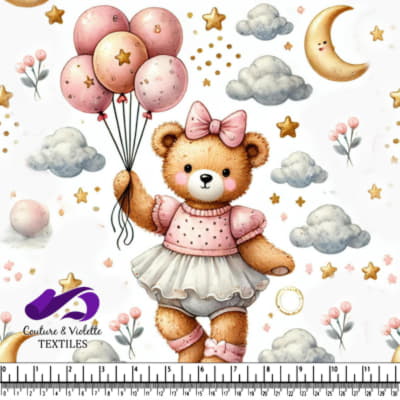 Cute Bear with Balloons in Dreamy Sky