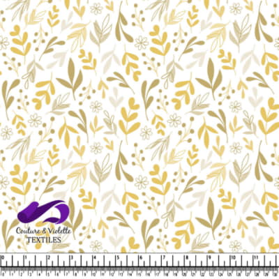 Tissu à Motif de Feuilles Florales Dorées