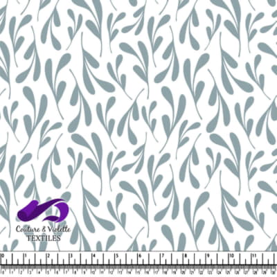 Imprimé de Feuilles Bleues sur Tissu Blanc