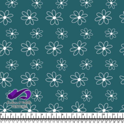 Fleurs Doodle Blanches Simples sur Fond Turquoise