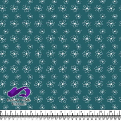 Fleurs Doodle Blanches Simples sur Fond Turquoise