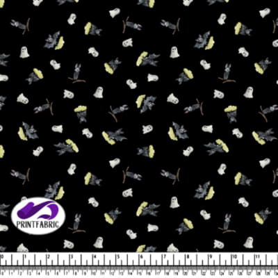 Halloween - ghost and bat on black background