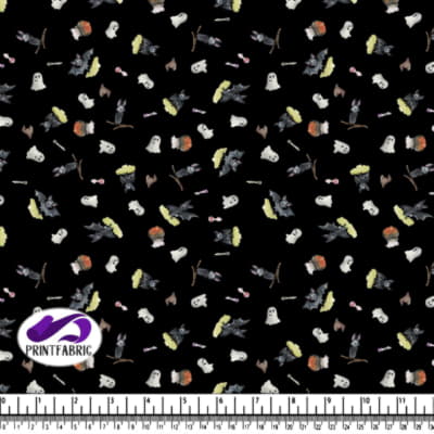 Halloween - Ghost, bats and pumpkins - Black