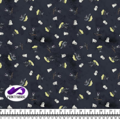 Halloween - Ghost and bat on After midnight blue background