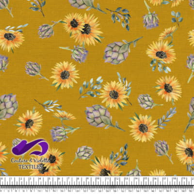 Artichaut and Sunflowers on background color golden yellow