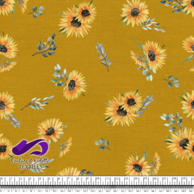 Sunflowers on golden yellow background