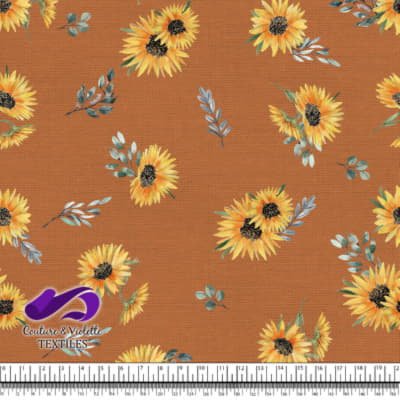 Sunflowers on tomato cream background
