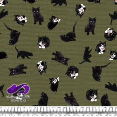 Black cat - Cats on olive texture
