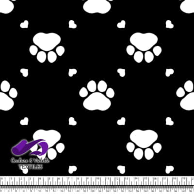 Cat - paws surround by littles hearts on black texture