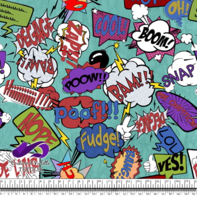 Comic book - Speech bubbles Fudge on teal background