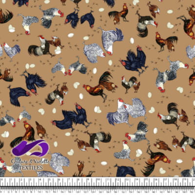 Roosters and hens - Flock on Iced coffee background