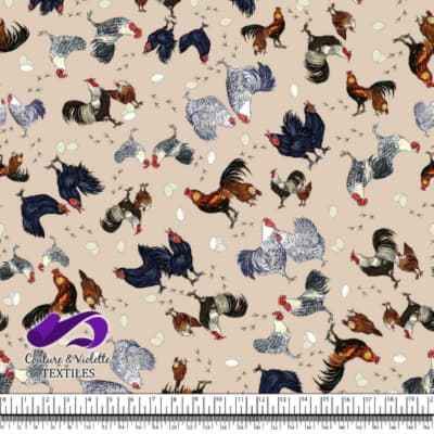Roosters and hens - Flock on Tapioca background