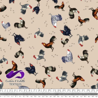 Roosters and hens - Feathered Flock on Tapioca background