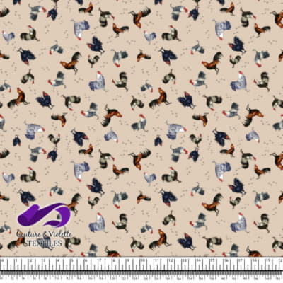 Roosters and hens - Feathered Flock on Tapioca background