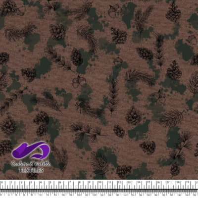 Conifers and dark green spots on Brown background