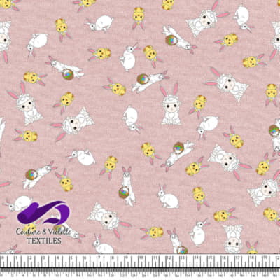 Easter - Cute ferrets with friends on lotus pink background