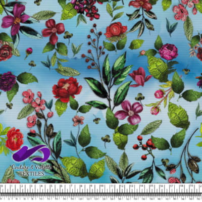 Embroidery bloom - Roses on blue background