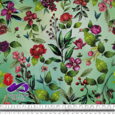 Embroidery bloom - Roses on green background