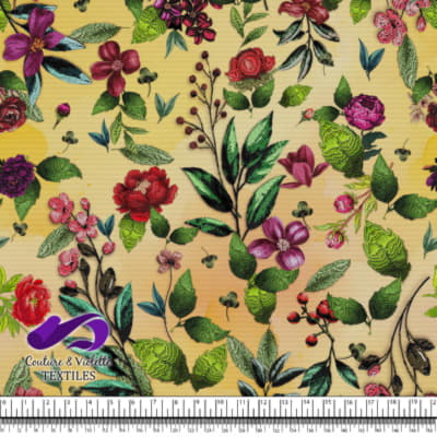 Embroidery bloom - Roses on yellow background