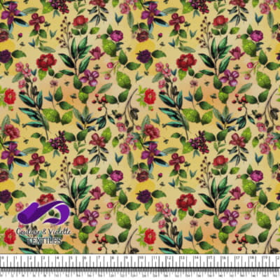 Embroidery bloom - Roses on yellow background