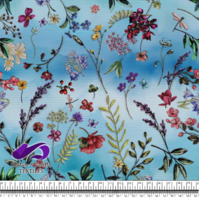 Embroidery bloom - Wildflowers on blue background