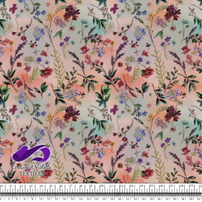 Embroidery bloom - Wildflowers on corail background