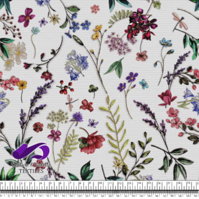 Embroidery bloom - Wildflowers on white linen background