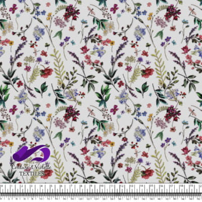 Embroidery bloom - Wildflowers on white linen background